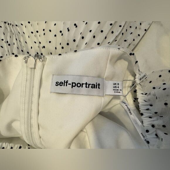 Self-portrait white crinkle chiffon dot mini dress #9 - Picture 3 of 12